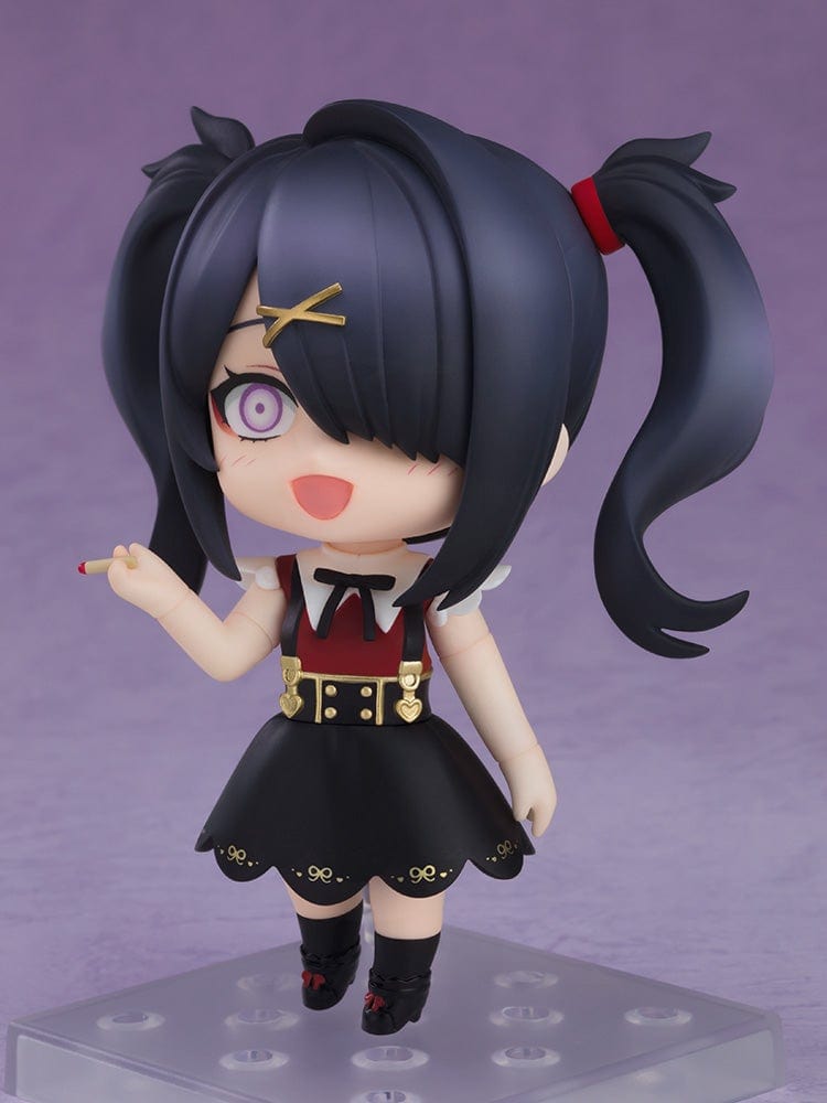 Needy Girl Overdose Nendoroid Ame, featuring her in a black dress with red bow tie and pigtails, standing with a crossed arm pose.