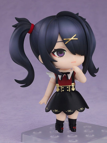 Needy Girl Overdose Nendoroid Ame, featuring her in a black dress with red bow tie and pigtails, standing with a crossed arm pose.