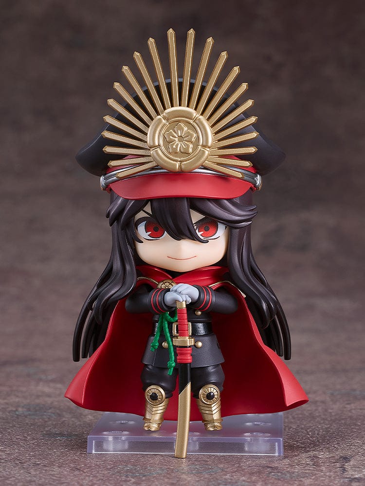 Fate/Grand Order Nendoroid No.2632 Oda Nobunaga (Archer) in black and gold military uniform with red cloak and sword.