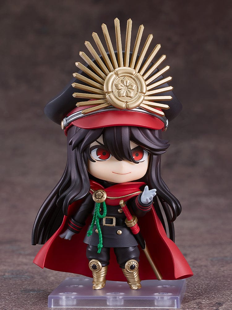 Fate/Grand Order Nendoroid No.2632 Oda Nobunaga (Archer) in black and gold military uniform with red cloak and sword.