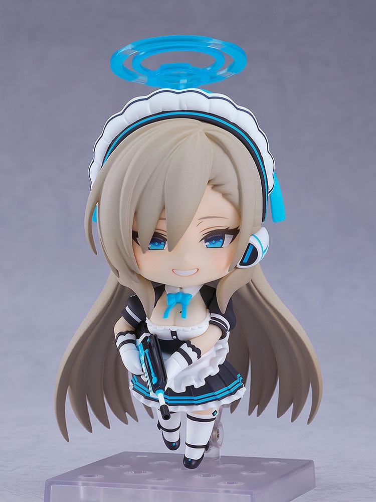 Blue Archive Nendoroid No.2611 Asuna Ichinose wearing her maid outfit, holding her weapon, with her iconic halo above her head.