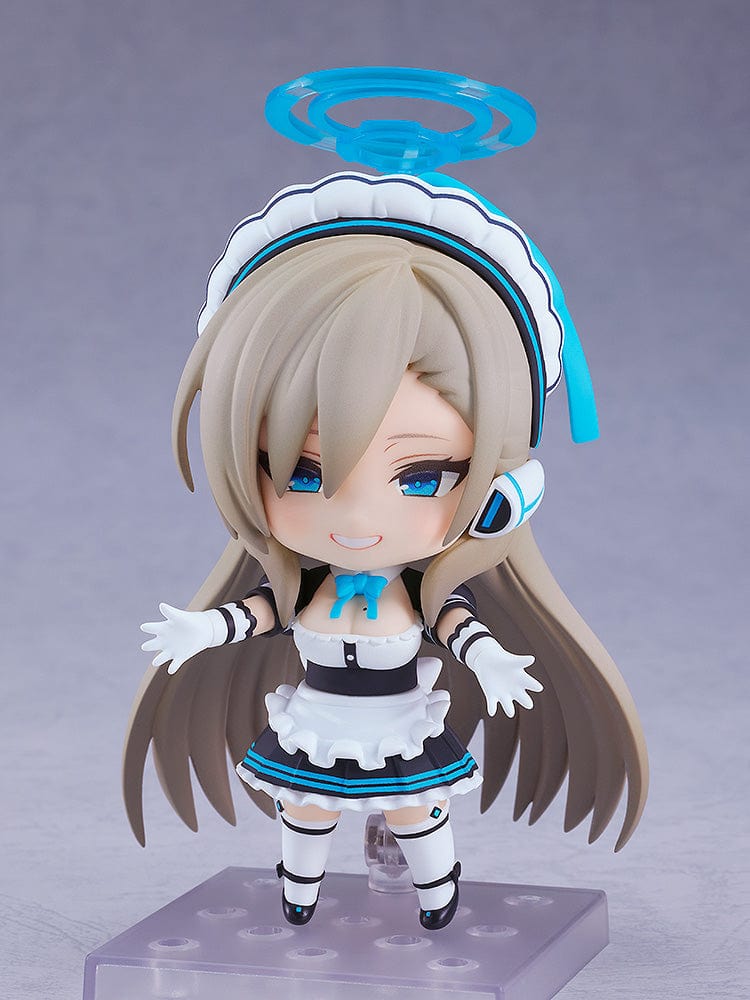 Blue Archive Nendoroid No.2611 Asuna Ichinose wearing her maid outfit, holding her weapon, with her iconic halo above her head.