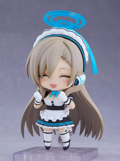 Blue Archive Nendoroid No.2611 Asuna Ichinose wearing her maid outfit, holding her weapon, with her iconic halo above her head.