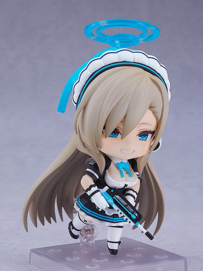 Blue Archive Nendoroid No.2611 Asuna Ichinose wearing her maid outfit, holding her weapon, with her iconic halo above her head.