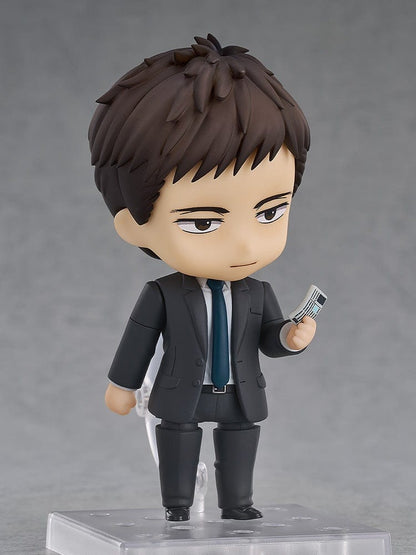 Twittering Birds Never Fly Nendoroid No.2655 Chikara Domeki figure in a dark suit with a calm expression, standing in a professional pose.