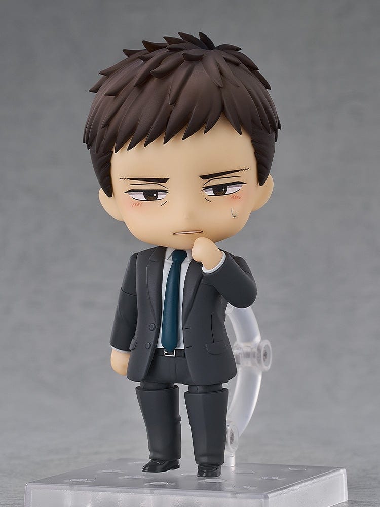 Twittering Birds Never Fly Nendoroid No.2655 Chikara Domeki figure in a dark suit with a calm expression, standing in a professional pose.