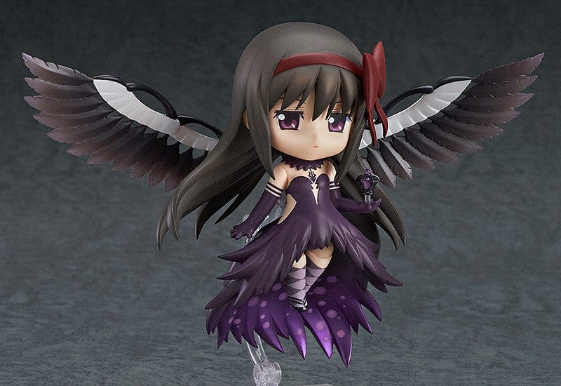 Puella Magi Madoka Magica The Movie: Rebellion Nendoroid No.456 Devil Homura featuring detailed wings and dark dress, posed elegantly.