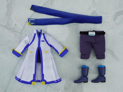 Vocaloid Nendoroid Doll KAITO in blue and white outfit with scarf and headset, posing with movable joints.