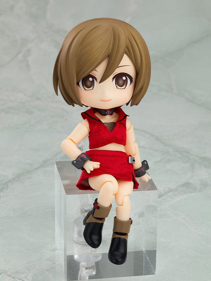 Vocaloid Nendoroid Doll MEIKO in classic red outfit with cropped top, mini skirt, and wrist accessories, featuring movable joints.