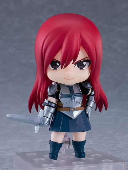 Nendoroid Erza Scarlet from Fairy Tail, wearing her signature armor and holding her sword, posed with a determined expression.