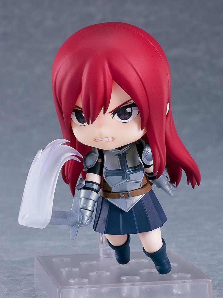 Nendoroid Erza Scarlet from Fairy Tail, wearing her signature armor and holding her sword, posed with a determined expression.