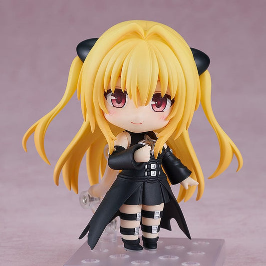 To Love-Ru Darkness Nendoroid Golden Darkness 2.0 figure featuring character Yami with long, flowing blonde hair, black dress, and boots, gazing with intense red eyes.