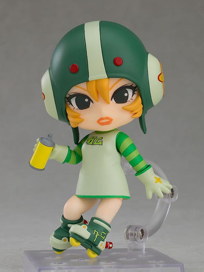 Jet Set Radio Nendoroid No.2664 Gum figure featuring her iconic green outfit, helmet, roller skates, and spray paint can.