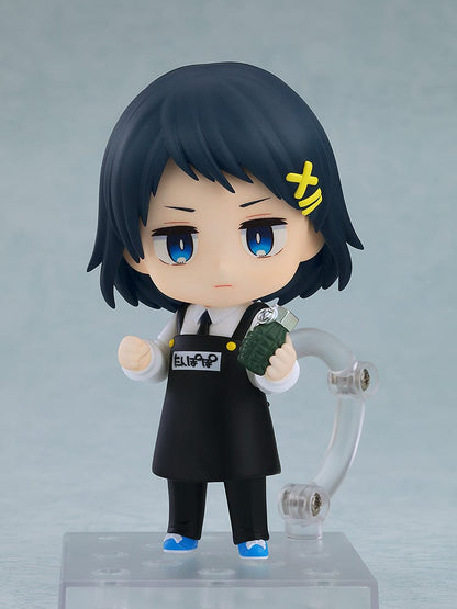 Kindergarten WARS Nendoroid No.2621 Hana holding a grenade in her black apron, with a serious expression, in chibi-style figure form.