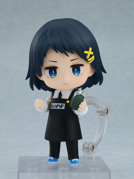 Kindergarten WARS Nendoroid No.2621 Hana holding a grenade in her black apron, with a serious expression, in chibi-style figure form.