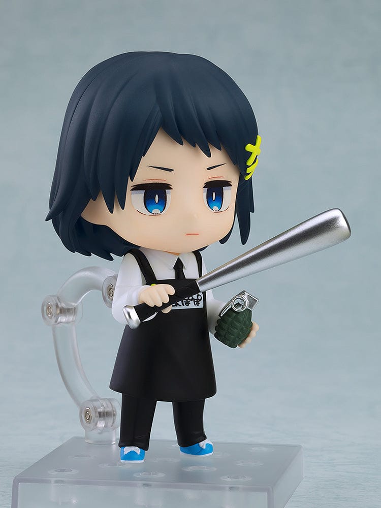 Kindergarten WARS Nendoroid No.2621 Hana holding a grenade in her black apron, with a serious expression, in chibi-style figure form.