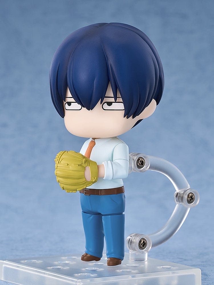 Oblivion Battery Nendoroid No.2644 Haruka Kiyomine figure in a light blue shirt, orange tie, and blue pants, holding a baseball glove.