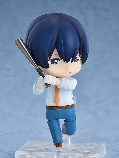 Oblivion Battery Nendoroid No.2644 Haruka Kiyomine figure in a light blue shirt, orange tie, and blue pants, holding a baseball glove.