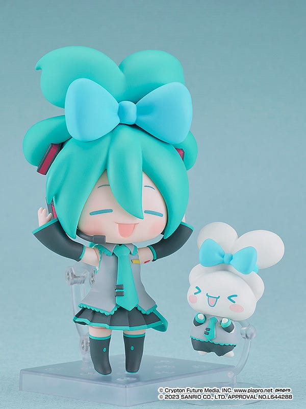  A Nendoroid No.2306 figure featuring a collaborative version of Hatsune Miku with Cinnamoroll, showcasing a unique design with cute details, perfect for collectors and fans of Vocaloid.