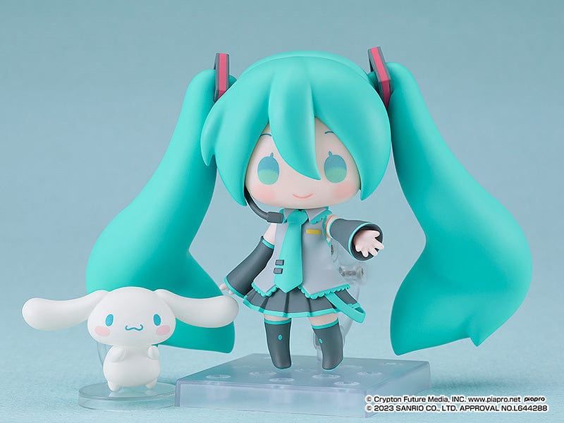  A Nendoroid No.2306 figure featuring a collaborative version of Hatsune Miku with Cinnamoroll, showcasing a unique design with cute details, perfect for collectors and fans of Vocaloid.