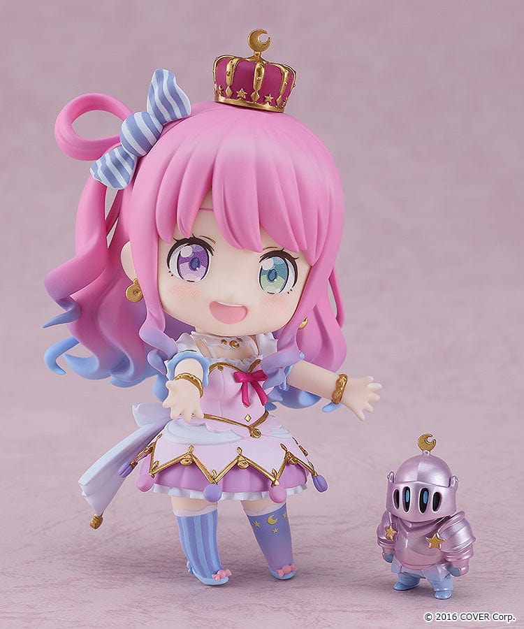 Hololive Production Nendoroid No.2486 Himemori Luna, featuring Luna in her pastel-colored outfit with a crown, pink and blue hair, and various accessories, standing in a cheerful and dynamic pose.