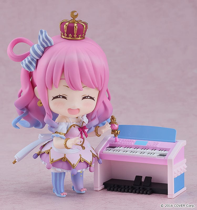 Hololive Production Nendoroid No.2486 Himemori Luna, featuring Luna in her pastel-colored outfit with a crown, pink and blue hair, and various accessories, standing in a cheerful and dynamic pose.