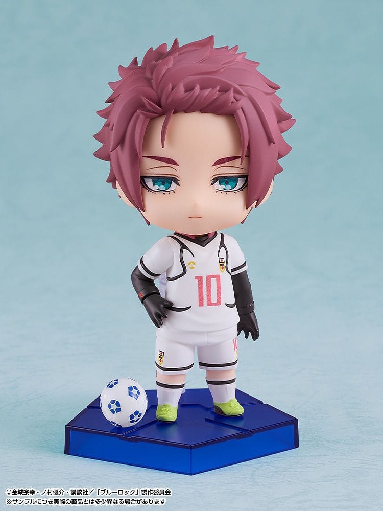 Blue Lock Nendoroid No.2851 Sae Itoshi chibi figure in soccer uniform with ball accessory