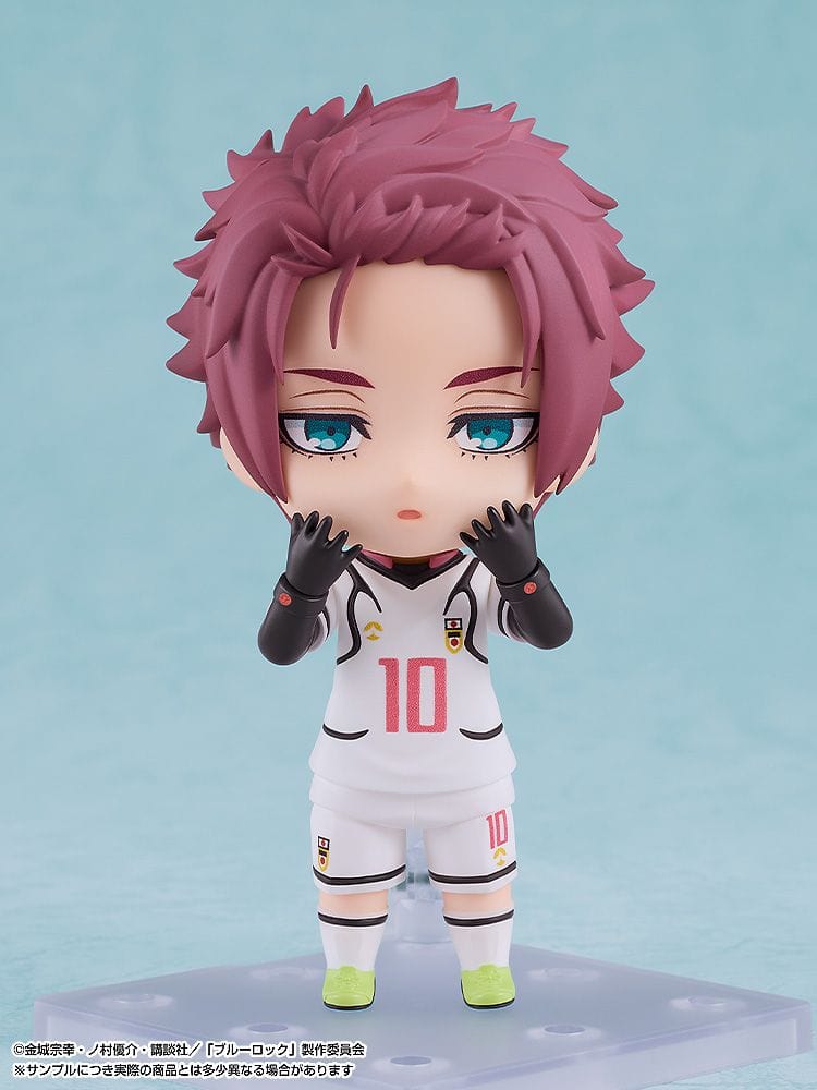 Blue Lock Nendoroid No.2851 Sae Itoshi chibi figure in soccer uniform with ball accessory