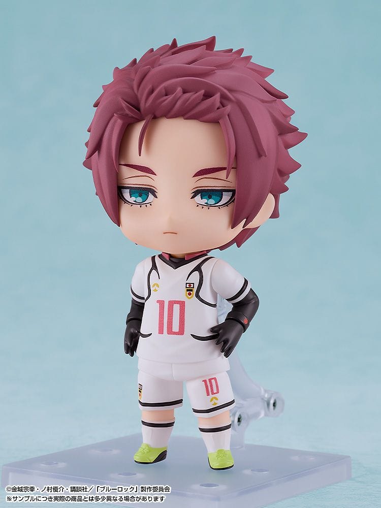 Blue Lock Nendoroid No.2851 Sae Itoshi chibi figure in soccer uniform with ball accessory