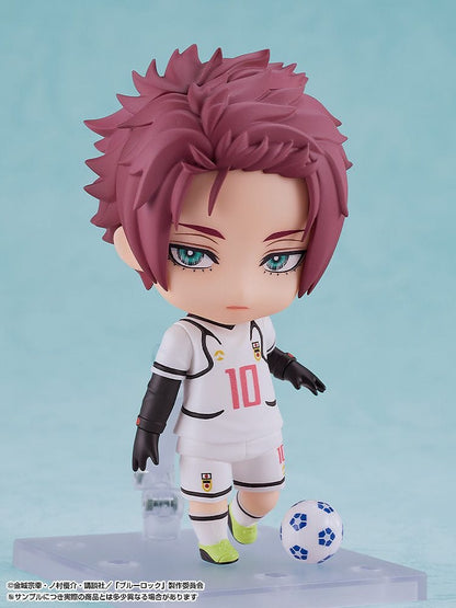 Blue Lock Nendoroid No.2851 Sae Itoshi chibi figure in soccer uniform with ball accessory