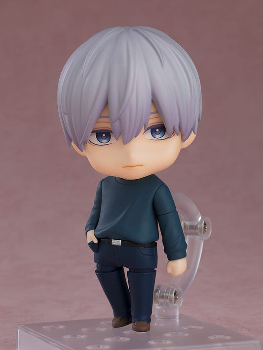 A Sign of Affection Nendoroid No.2466 Itsuomi Nagi - Detailed figure of Itsuomi Nagi with silver hair and blue eyes, dressed in a navy blue outfit, capturing his thoughtful and composed personality, ideal for fans and collectors.