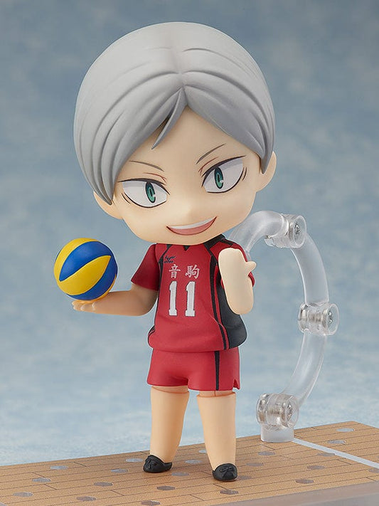Haikyu!! Nendoroid Lev Haiba in Nekoma High's red jersey number 11, with a volleyball in hand, capturing his characteristic playful smirk and towering stature.