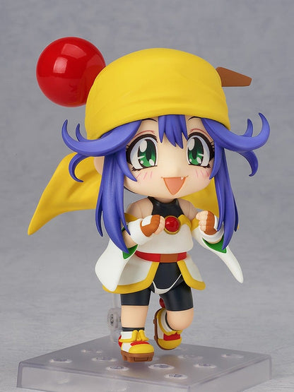 Saber Marionette J Nendoroid Lime featuring her iconic yellow hat, vibrant outfit, and playful pose with detailed craftsmanship.