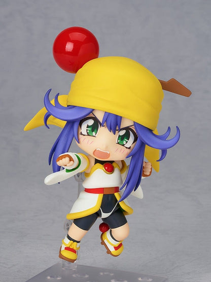 Saber Marionette J Nendoroid Lime featuring her iconic yellow hat, vibrant outfit, and playful pose with detailed craftsmanship.