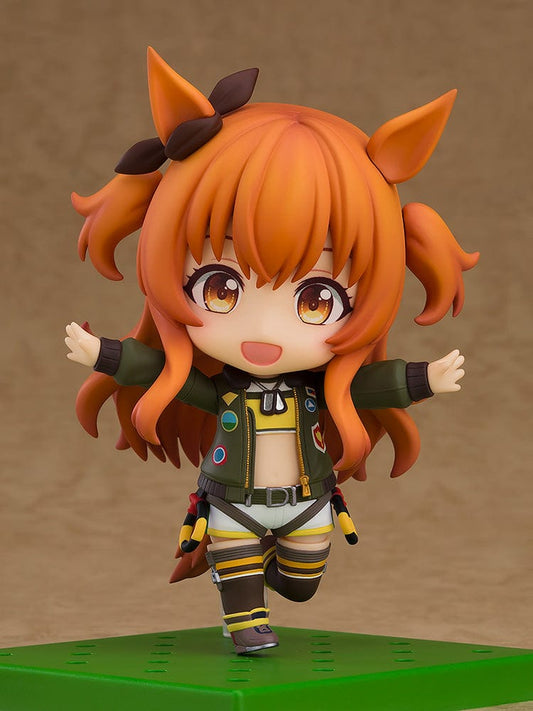 Nendoroid No.2641 Mayano Top Gun from Uma Musume Pretty Derby, featuring her with horse ears and a detailed, colorful outfit.