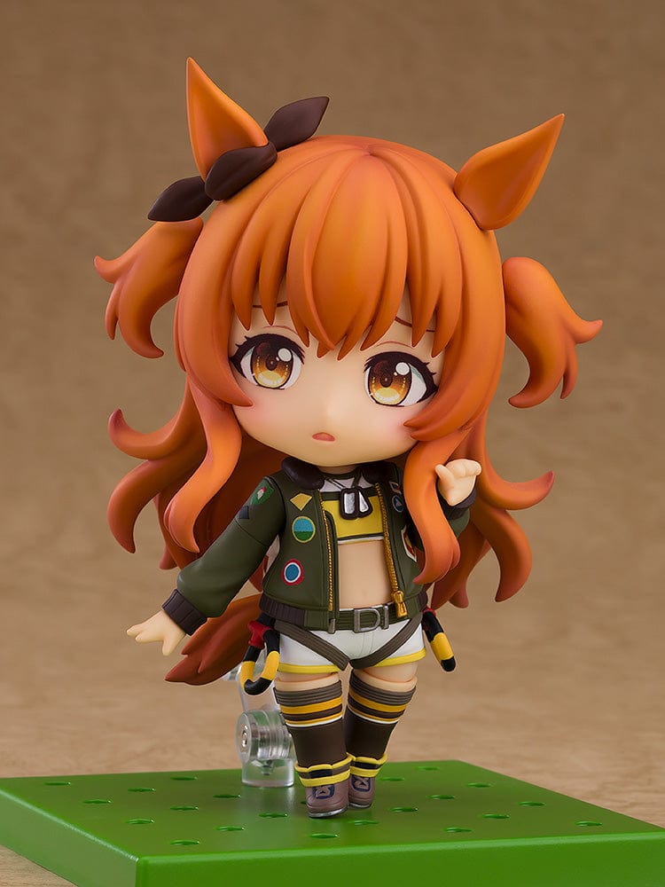 Nendoroid No.2641 Mayano Top Gun from Uma Musume Pretty Derby, featuring her with horse ears and a detailed, colorful outfit.