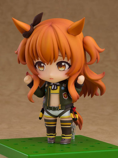 Nendoroid No.2641 Mayano Top Gun from Uma Musume Pretty Derby, featuring her with horse ears and a detailed, colorful outfit.