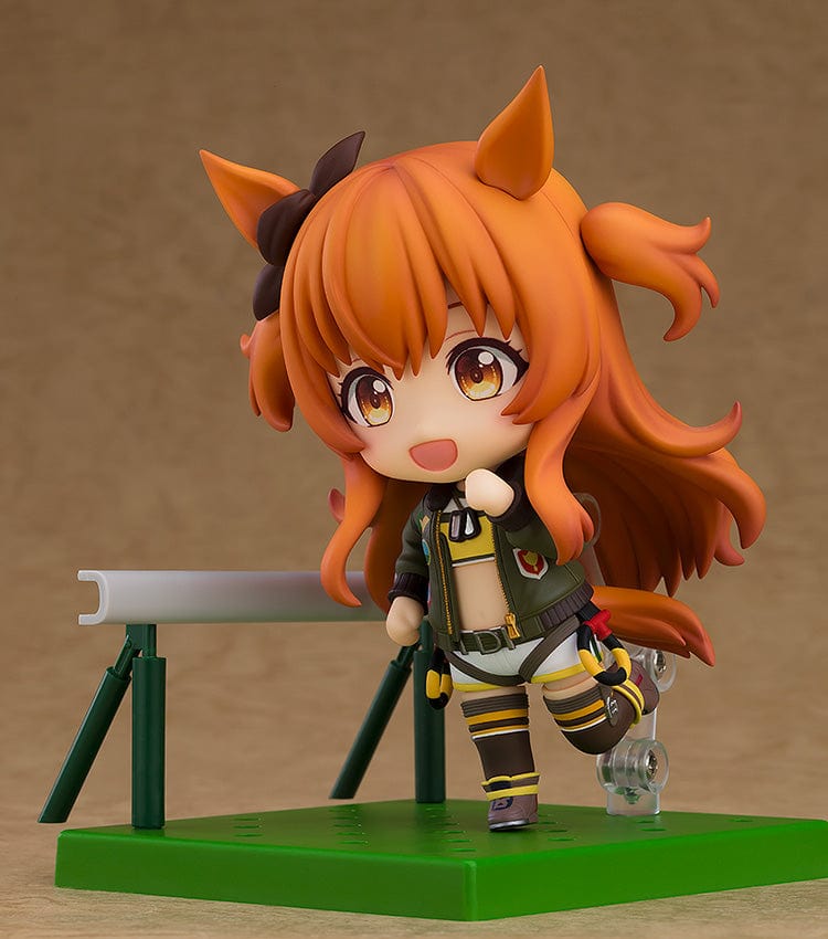 Nendoroid No.2641 Mayano Top Gun from Uma Musume Pretty Derby, featuring her with horse ears and a detailed, colorful outfit.