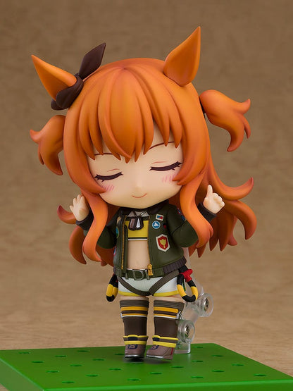 Nendoroid No.2641 Mayano Top Gun from Uma Musume Pretty Derby, featuring her with horse ears and a detailed, colorful outfit.