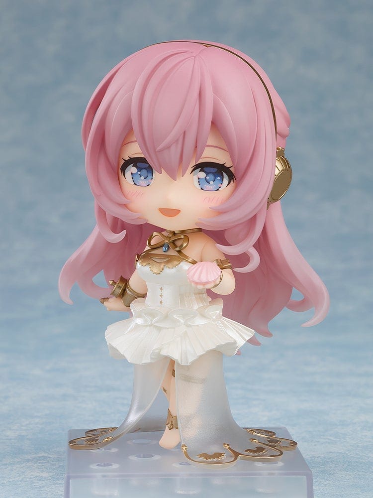 Vocaloid Nendoroid No.2646 Megurine Luka (2024 Symphony Ver.) in elegant white and gold symphonic outfit with flowing pink hair and serene pose