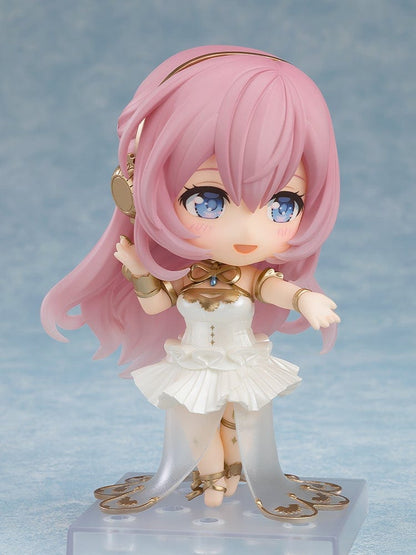 Vocaloid Nendoroid No.2646 Megurine Luka (2024 Symphony Ver.) in elegant white and gold symphonic outfit with flowing pink hair and serene pose