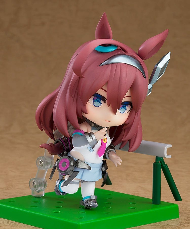 Mihono Bourbon Nendoroid No.2665 from Uma Musume: Pretty Derby in her racing outfit, featuring posable joints and interchangeable expressions.