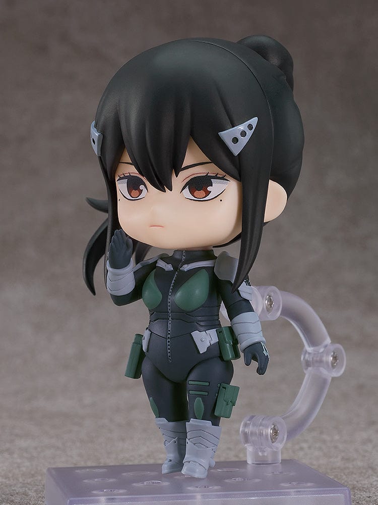 Kaiju No. 8 Nendoroid No.2503 Mina Ashiro, featuring Mina Ashiro in her combat suit, holding her signature weapon with a determined expression.