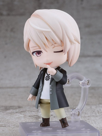 IDOLiSH7 Nendoroid No.2622 Minami Natsume in chibi form, featuring a long black jacket, necklace, and boots, with interchangeable facial expressions and accessories.