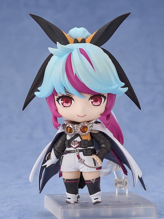 Dungeon Fighter Online Nendoroid of Neo: Traveler, featuring a character with striking blue and pink hair, detailed goggles, and a complex adventurer's outfit, standing in a playful pose.