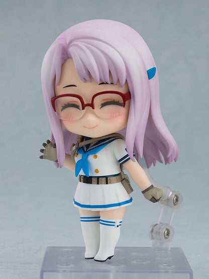 Goddess of Victory: Nikke Nendoroid No.2671 Neon in her naval-inspired uniform, complete with lavender hair, red glasses, and expressive green eyes.