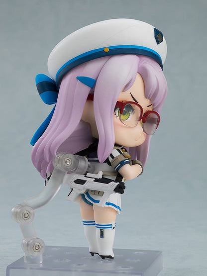 Goddess of Victory: Nikke Nendoroid No.2671 Neon in her naval-inspired uniform, complete with lavender hair, red glasses, and expressive green eyes.