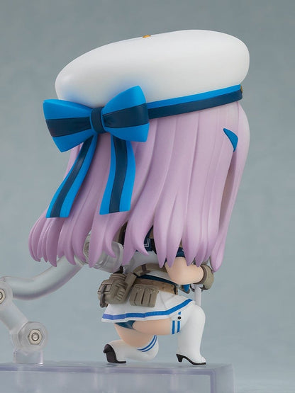 Goddess of Victory: Nikke Nendoroid No.2671 Neon in her naval-inspired uniform, complete with lavender hair, red glasses, and expressive green eyes.