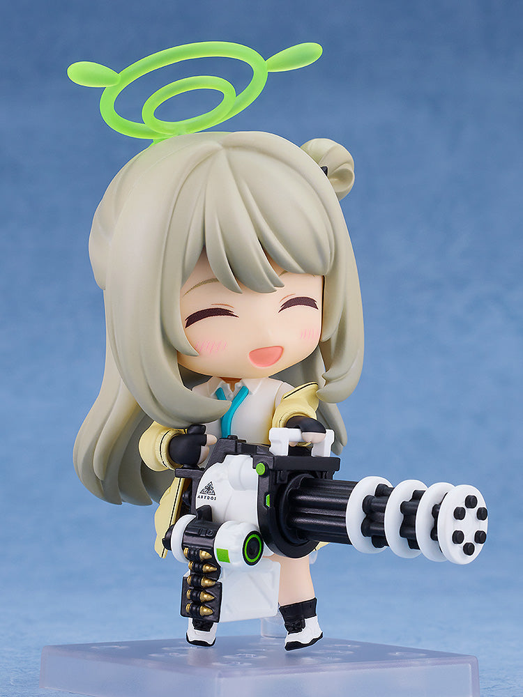 Blue Archive Nendoroid No.2511 Nonomi Izayoi featuring iconic outfit, vibrant green eyes, and mini-gun accessory, perfect for fans and collectors.