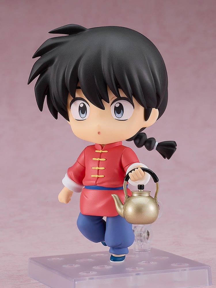 Ranma 1/2 Nendoroid Ranma Saotome (Male Form) in a red martial arts outfit, holding a kettle, with interchangeable expressions and poseable parts.